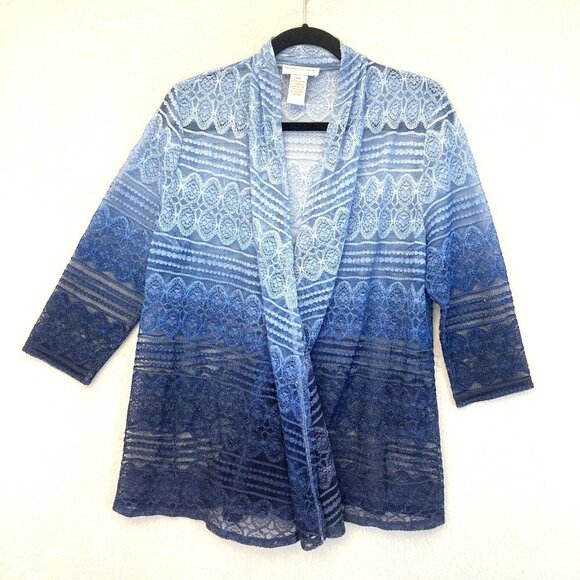 Drapers & Damons Open Cardigan Sweater PM Petite Medium Blue Ombre Embroidered - Picture 1 of 8